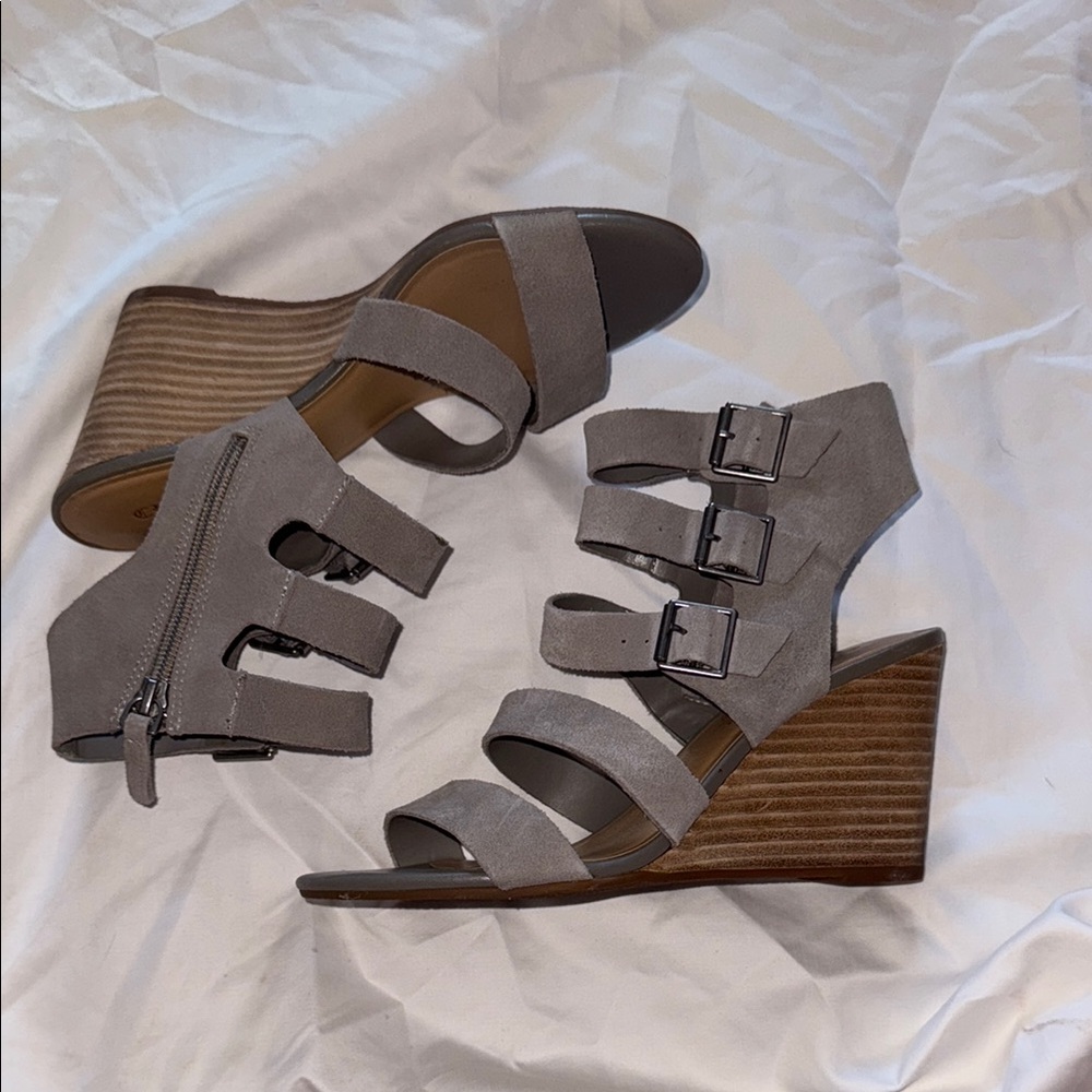 Crown Vintage Gray Wedge Sandals with Gladiator Straps